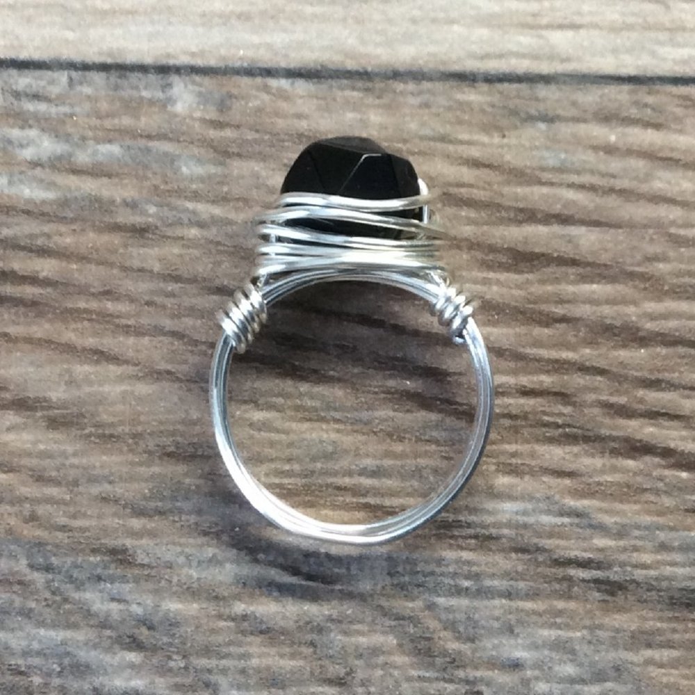 Black Onyx ring, Sterling Silver, Black gemstone ring